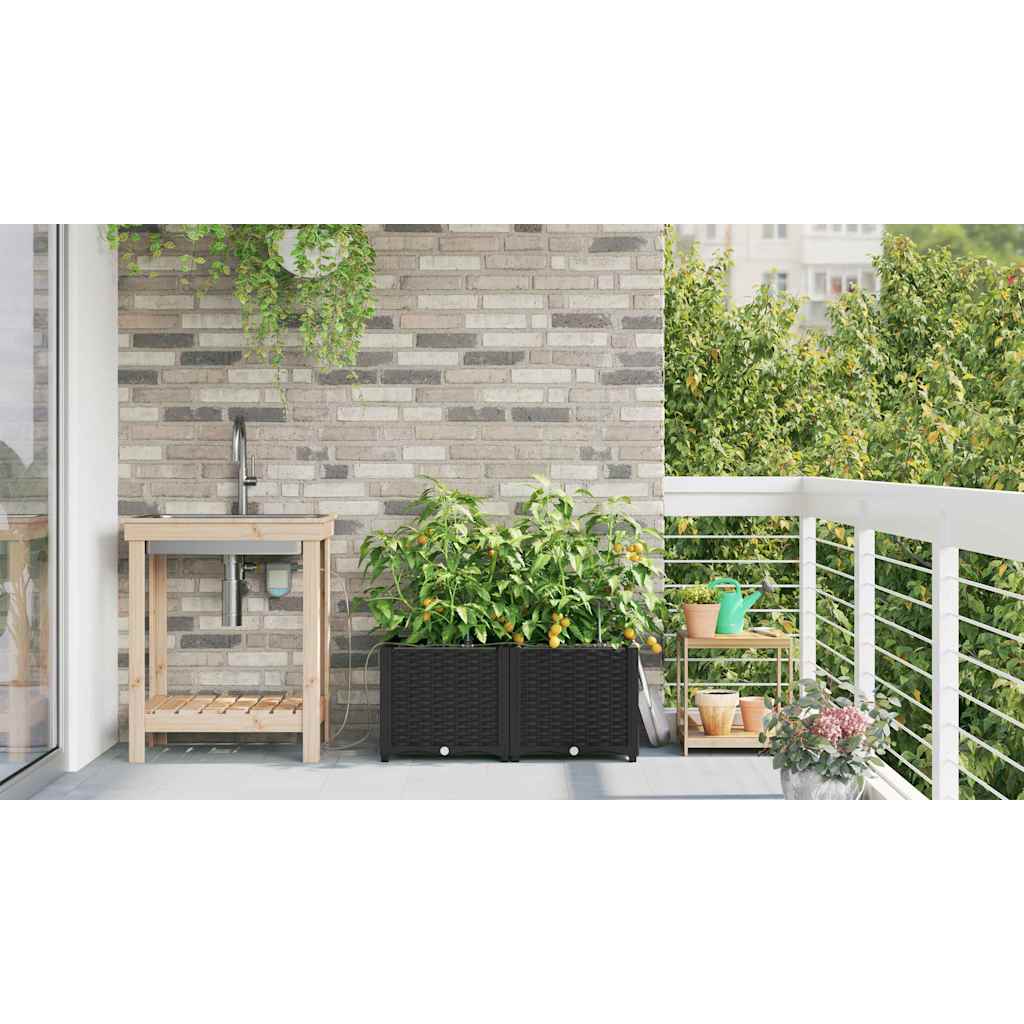 Trädgårdsplanterare 2 pcs Svart 80 x 40 x 37,5 cm Plast