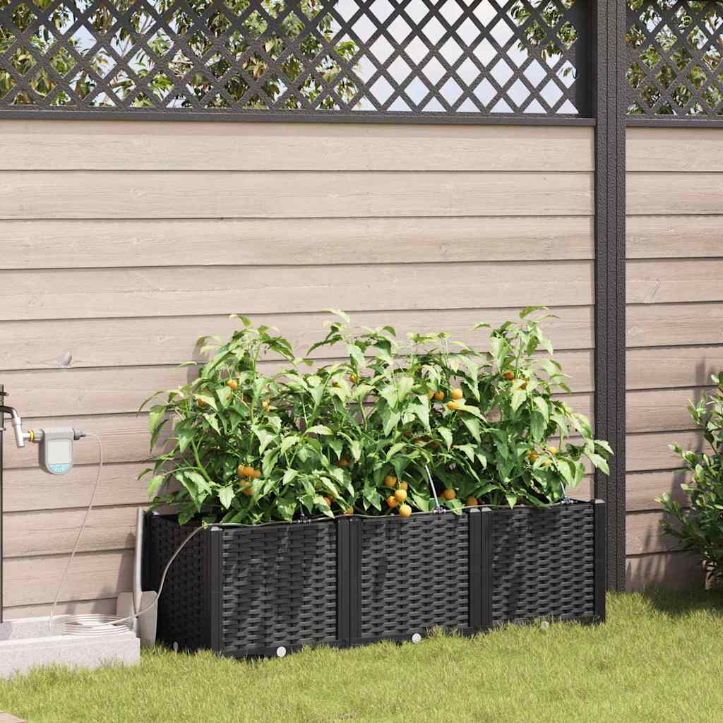 Trädgårdsplanterare 3 pcs Svart 120 x 40 x 37,5 cm Plast