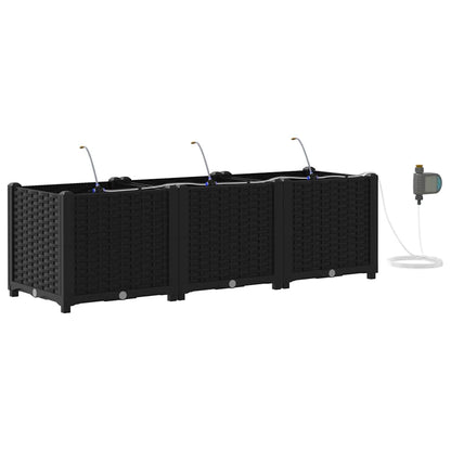 Trädgårdsplanterare 3 pcs Svart 120 x 40 x 37,5 cm Plast