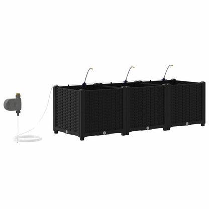 Trädgårdsplanterare 3 pcs Svart 120 x 40 x 37,5 cm Plast
