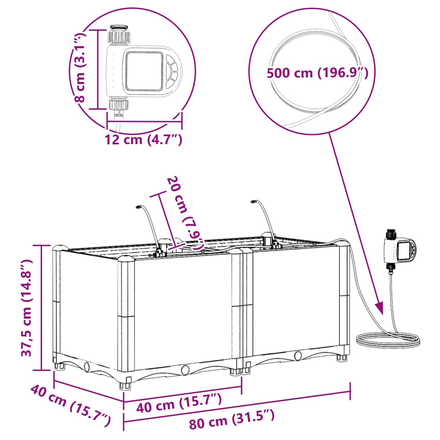 Trädgårdsplanterare 2 pcs Grå 80 x 40 x 37,5 cm Plast