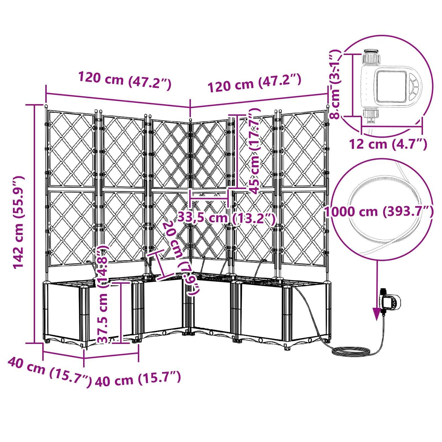 Trädgårdsplanterare Grå 120 x 120 x 142 cm Stål