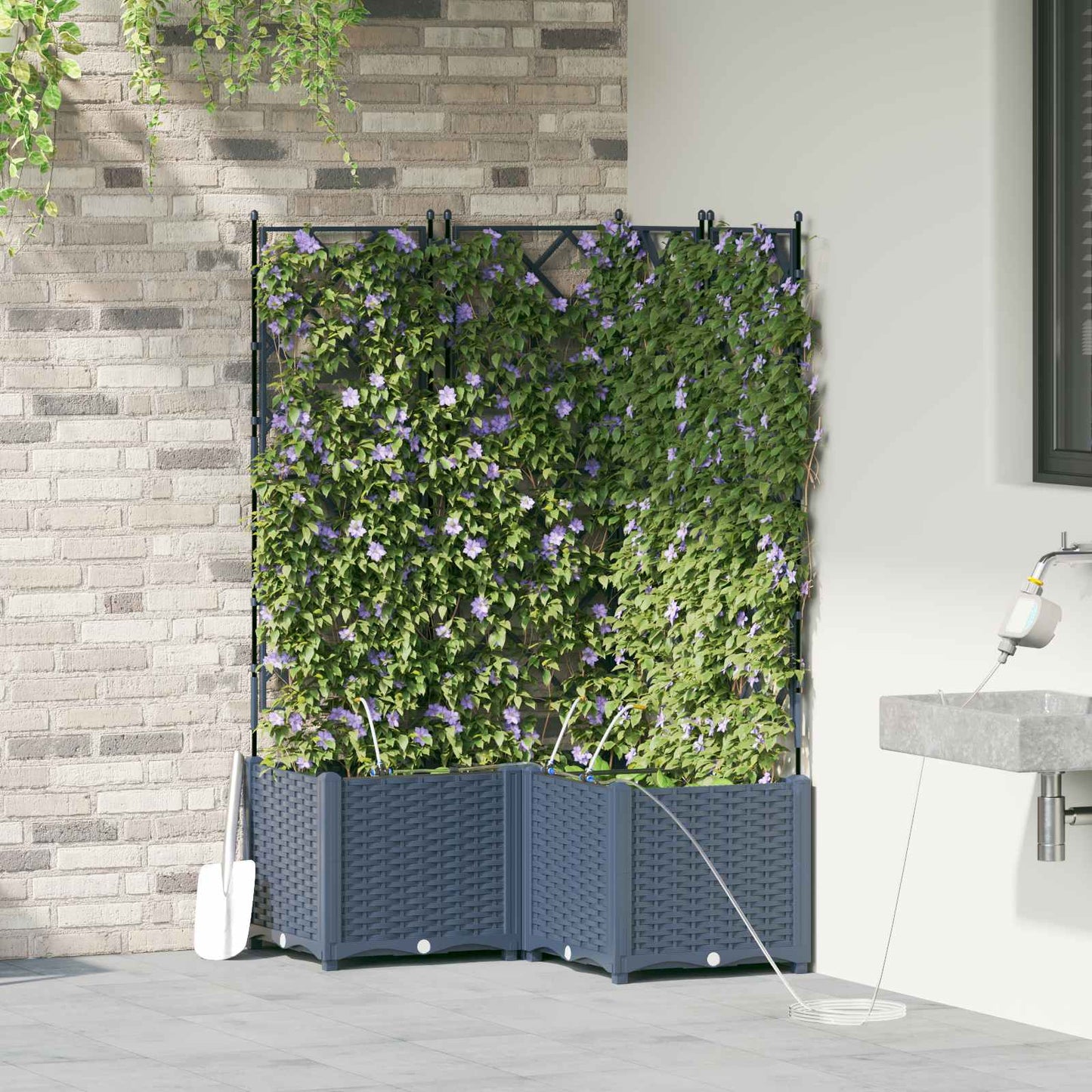 Trädgårdsplanterare 3 pcs Grå 80 x 80 x 142 cm Plast