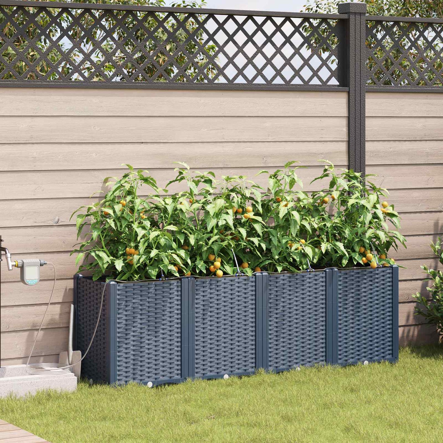 Trädgårdsplanterare 4 pcs Grå 160 x 40 x 52 cm Plast