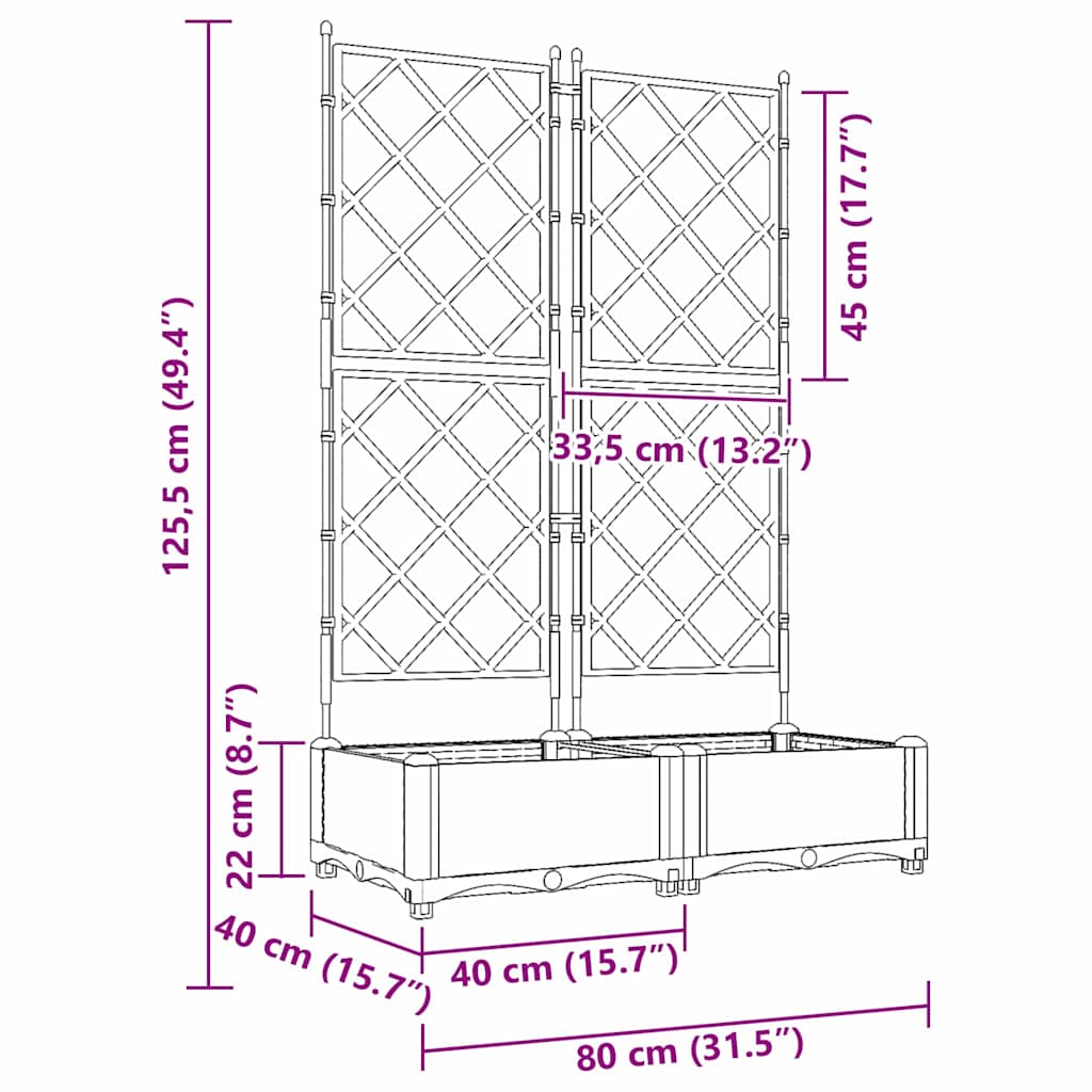 Trädgårdsplanterare 2 pcs Ljusgrå 80 x 40 x 125,5 cm Plast