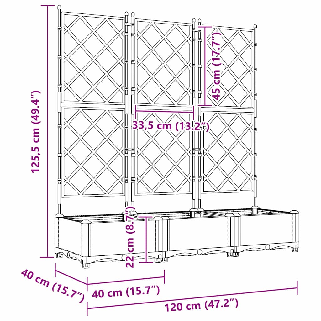 Trädgårdsplanterare 3 pcs Ljusgrå 120 x 40 x 125,5 cm Plast