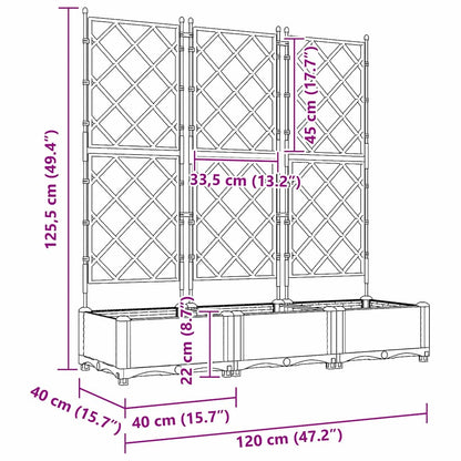 Trädgårdsplanterare 3 pcs Ljusgrå 120 x 40 x 125,5 cm Plast