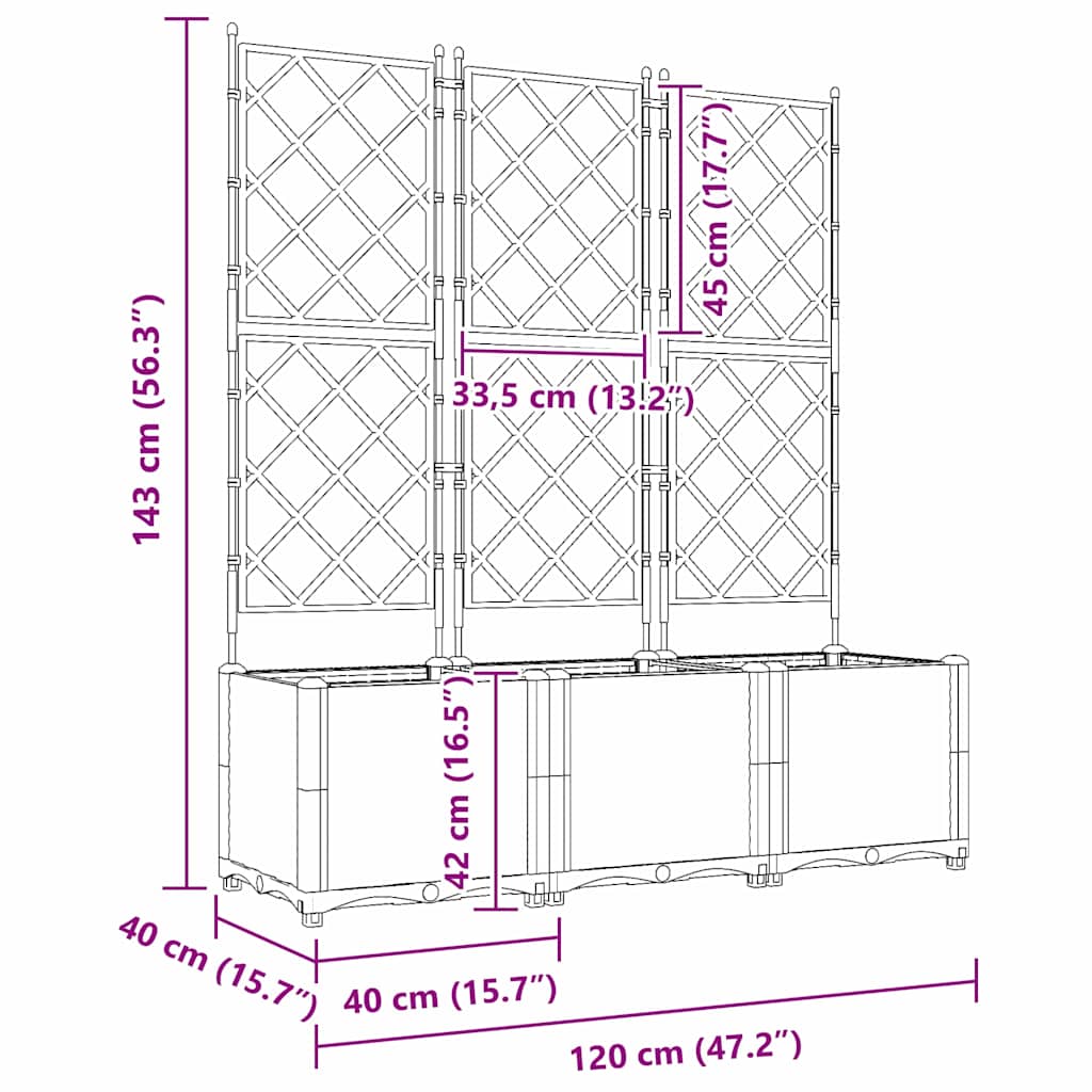 Trädgårdsplanterare 3 pcs Ljusgrå 120 x 40 x 143 cm Plast