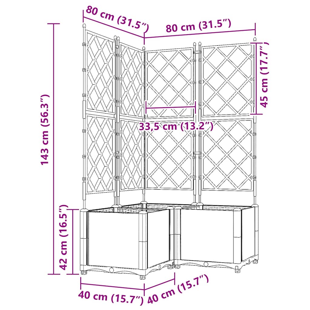 Trädgårdsplanterare 3 pcs Ljusgrå 80 x 80 x 143 cm Plast