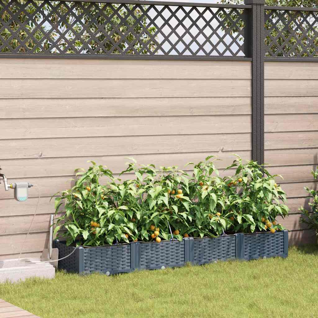 Trädgårdsplanterare 4 pcs Ljusgrå 160 x 40 x 22 cm Plast