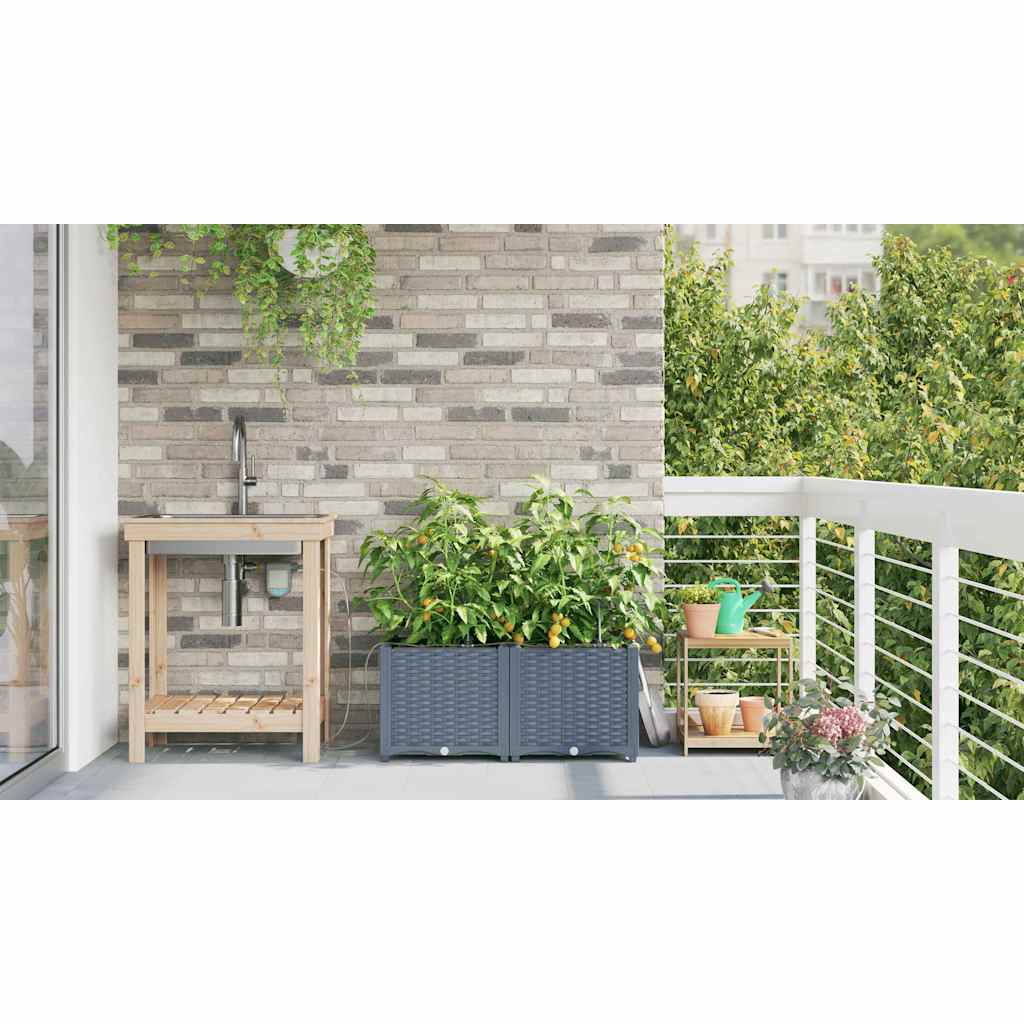 Trädgårdsplanterare 2 pcs Ljusgrå 80 x 40 x 37,5 cm Plast