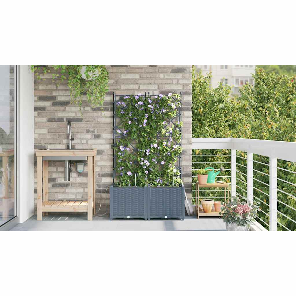 Trädgårdsplanterare 2 pcs Ljusgrå 80 x 40 x 142 cm Plast