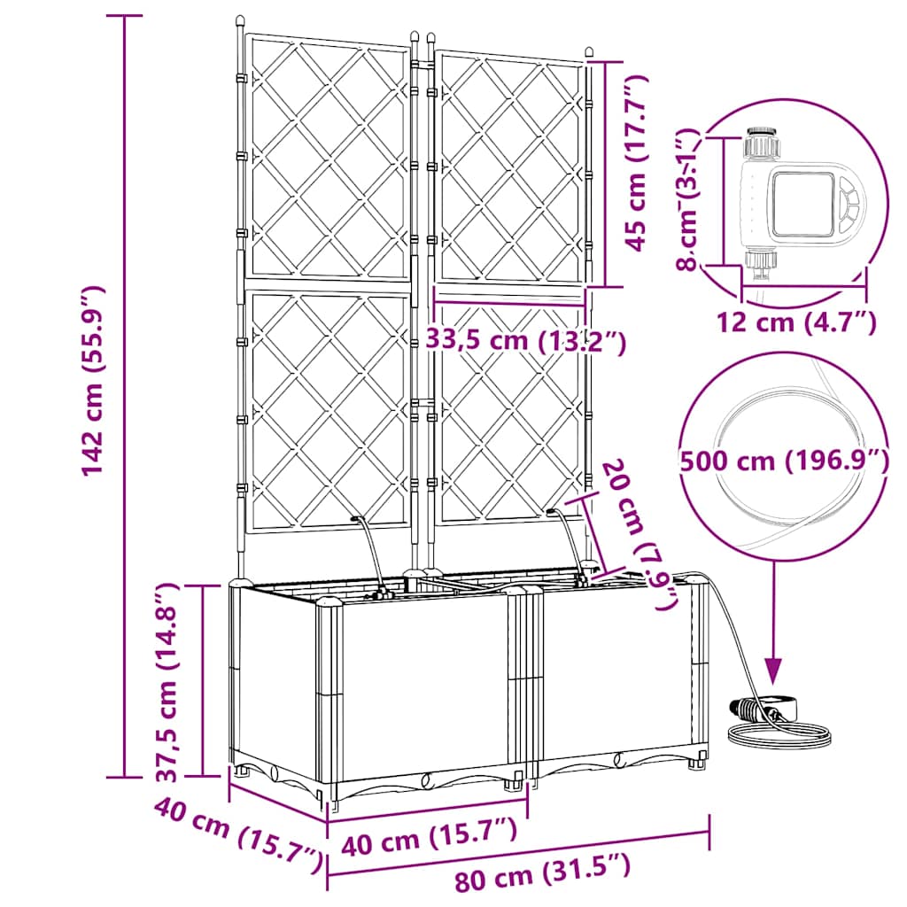 Trädgårdsplanterare 2 pcs Ljusgrå 80 x 40 x 142 cm Plast
