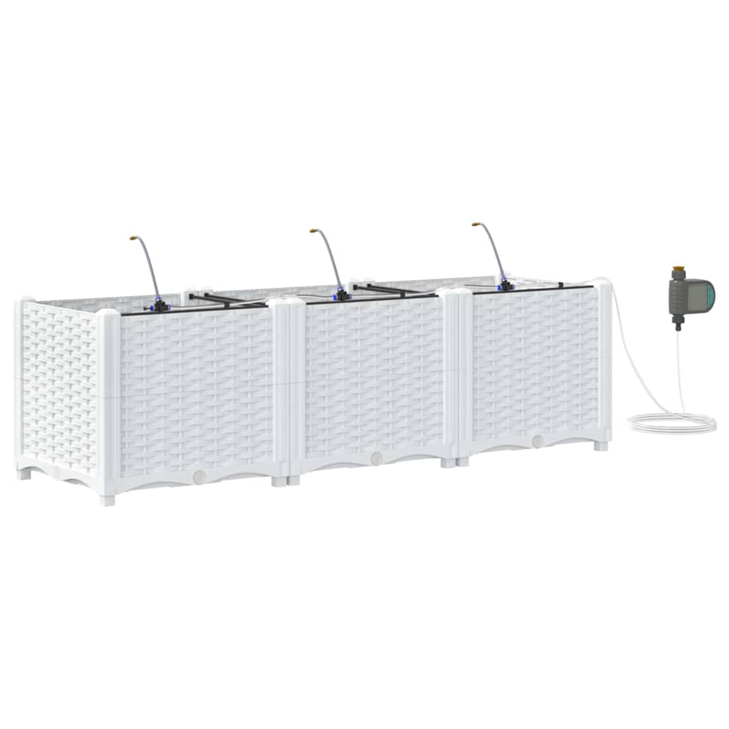 Trädgårdsplanterare 3 pcs Vit 120 x 40 x 37,5 cm Plast