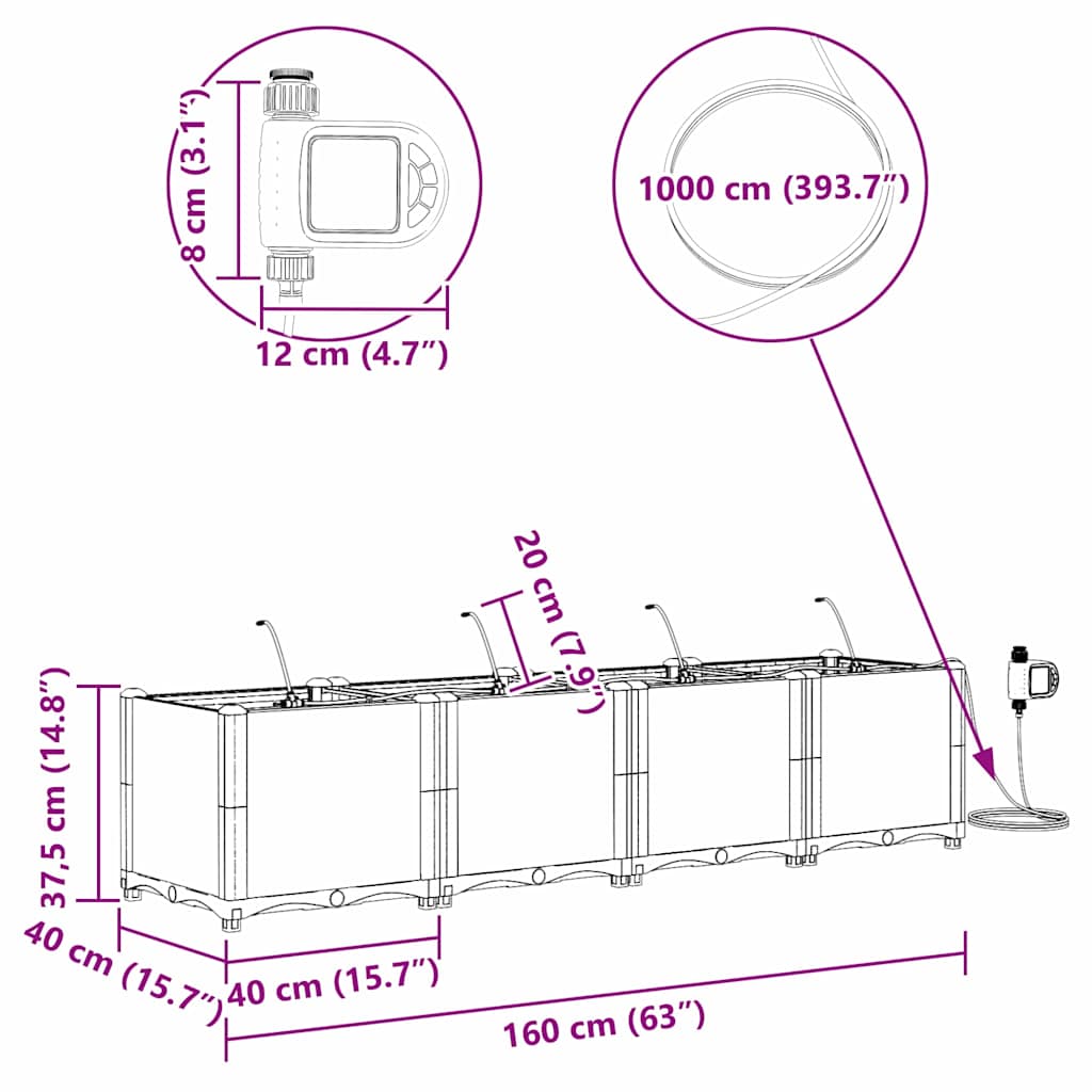 Trädgårdsplanterare 4 pcs Vit 160 x 40 x 37,5 cm Plast