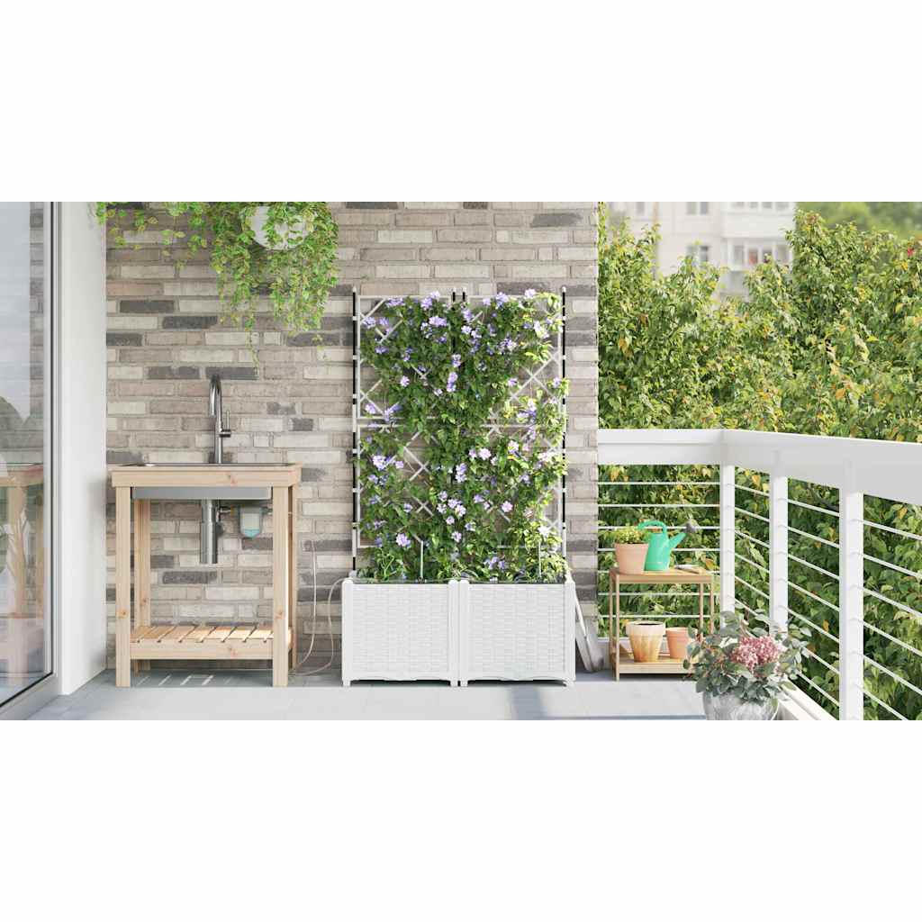 Trädgårdsplanterare 2 pcs Vit 80 x 40 x 142 cm Plast