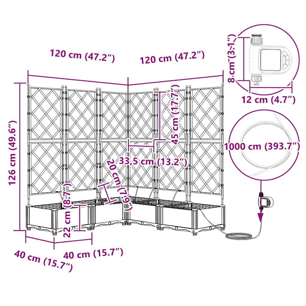 Trädgårdsplanterare 5 pcs Vit 120 x 120 x 126 cm Plast
