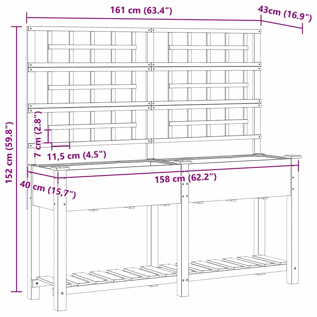 Trädgårdsplanterare Beige 161 x 46 x 152,5 cm Massivt Furu