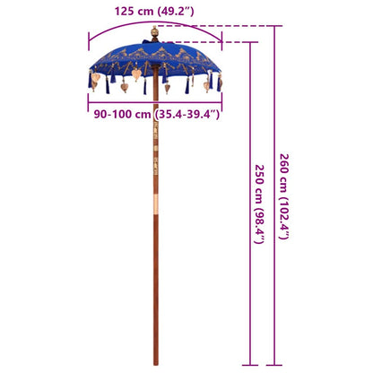 Balinesisk Parasol Blå 125 x 125 x 260 cm Bomull