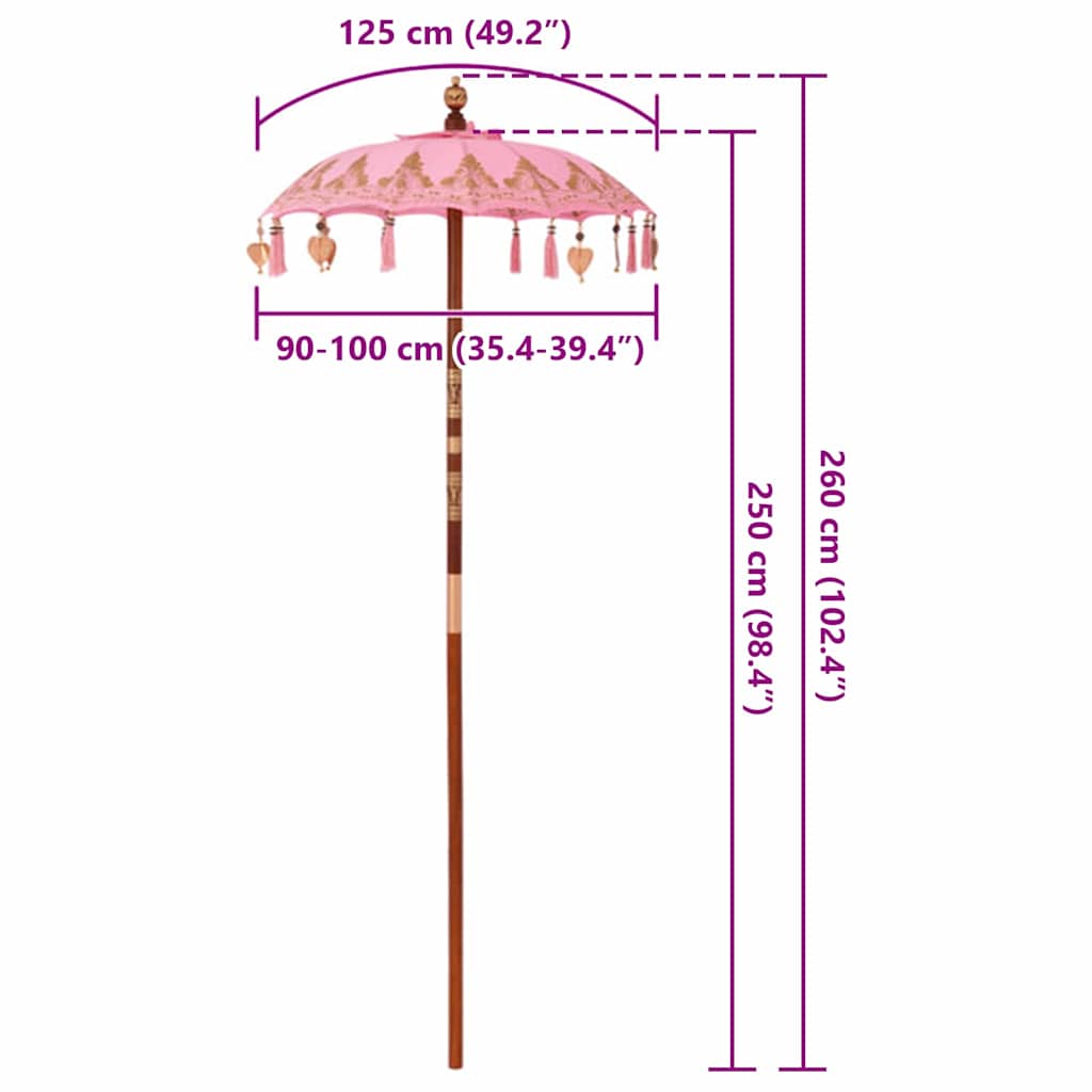 Balinesisk Parasol Rosa 125 x 125 x 260 cm Bomull