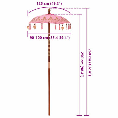 Balinesisk Parasol Rosa 125 x 125 x 260 cm Bomull