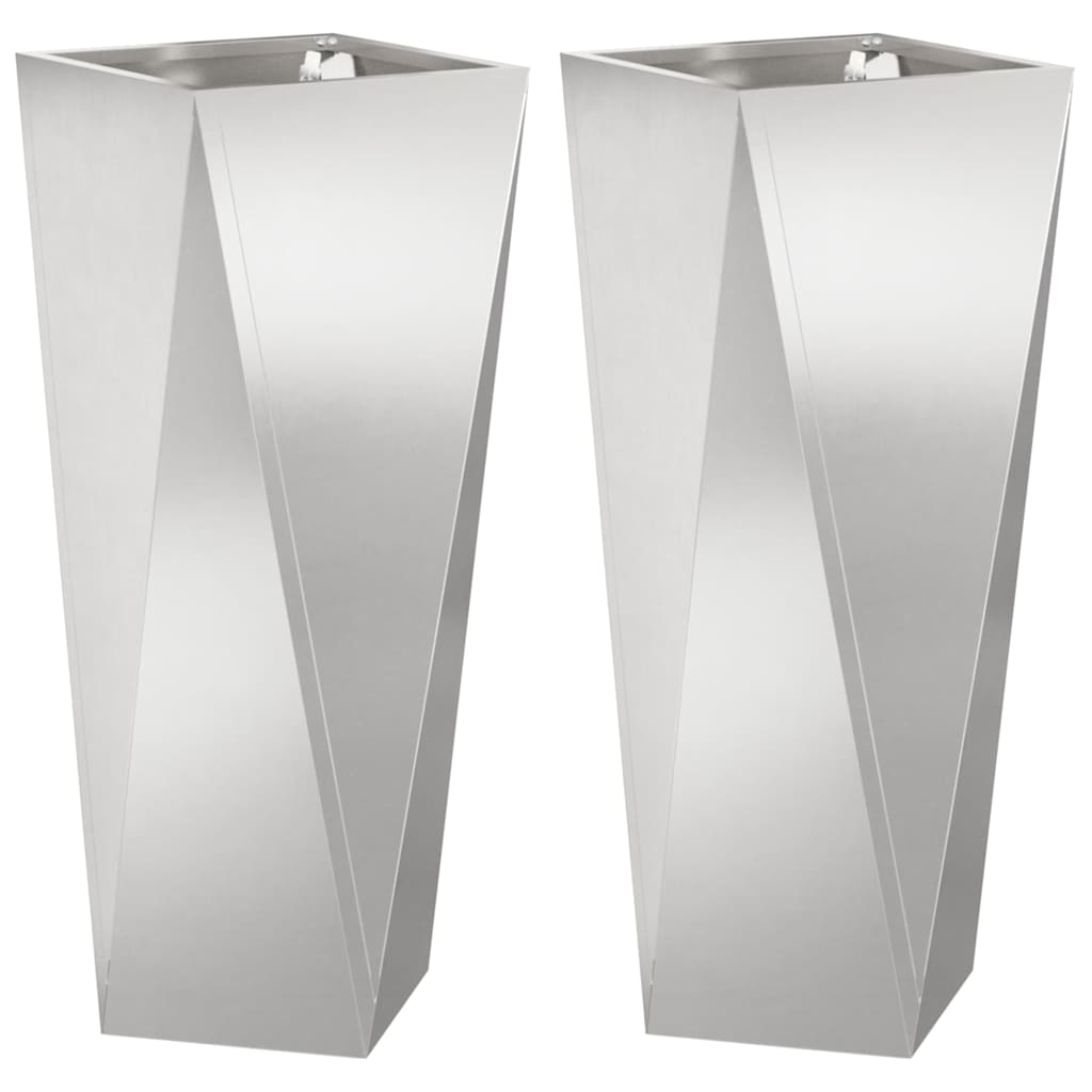 Planteringskärl 2 pcs Silver 30 x 30 x 75 cm Rostfritt stål