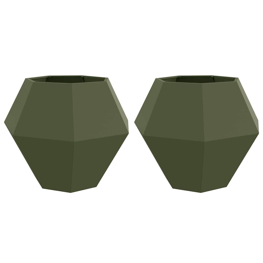 Planteringskärl 2 pcs Olivgrön 100 x 100 x 80 cm Stål