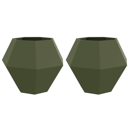 Planteringskärl 2 pcs Olivgrön 100 x 100 x 80 cm Stål