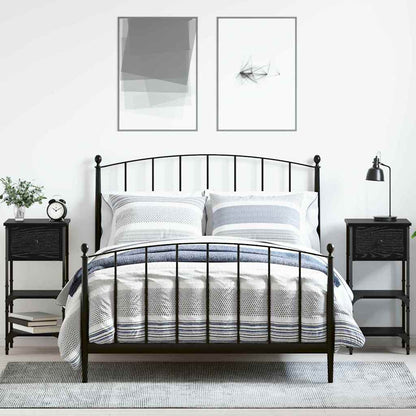 Nattduksbord med låda 2 pcs Svart Ek 33,5 x 36 x 70 cm