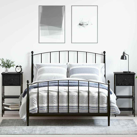 Nattduksbord med låda 2 pcs Svart Ek 33,5 x 36 x 70 cm