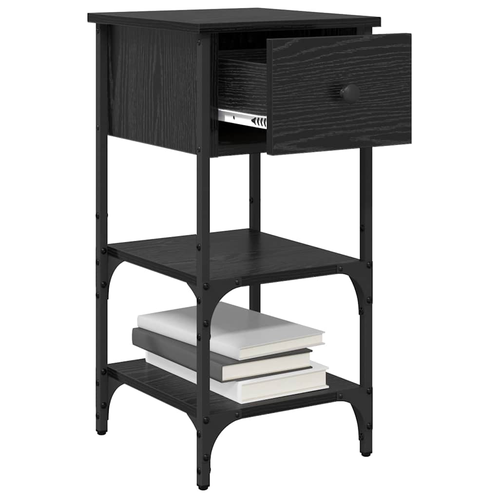 Nattduksbord med låda 2 pcs Svart Ek 33,5 x 36 x 70 cm