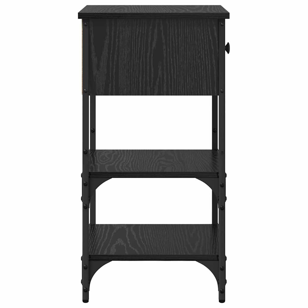 Nattduksbord med låda 2 pcs Svart Ek 33,5 x 36 x 70 cm