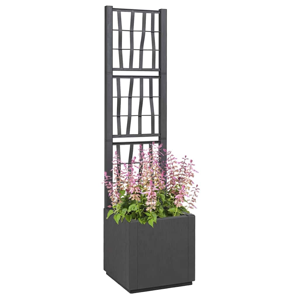 Trädgårdsplanterare med trellis Mörkgrå 36 x 36 x 140 cm PP