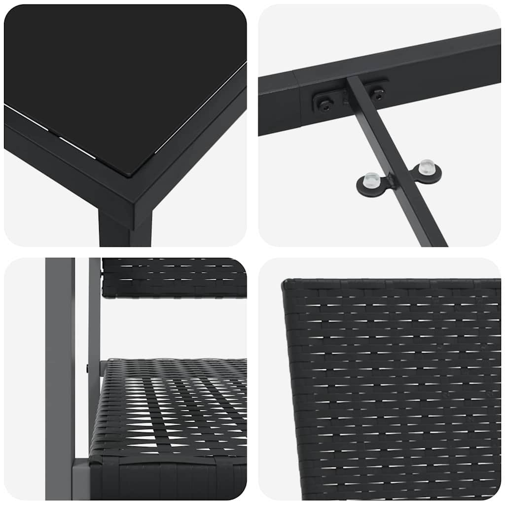 Trädgårdsmöbelset 3 pcs Svart PE Rattan