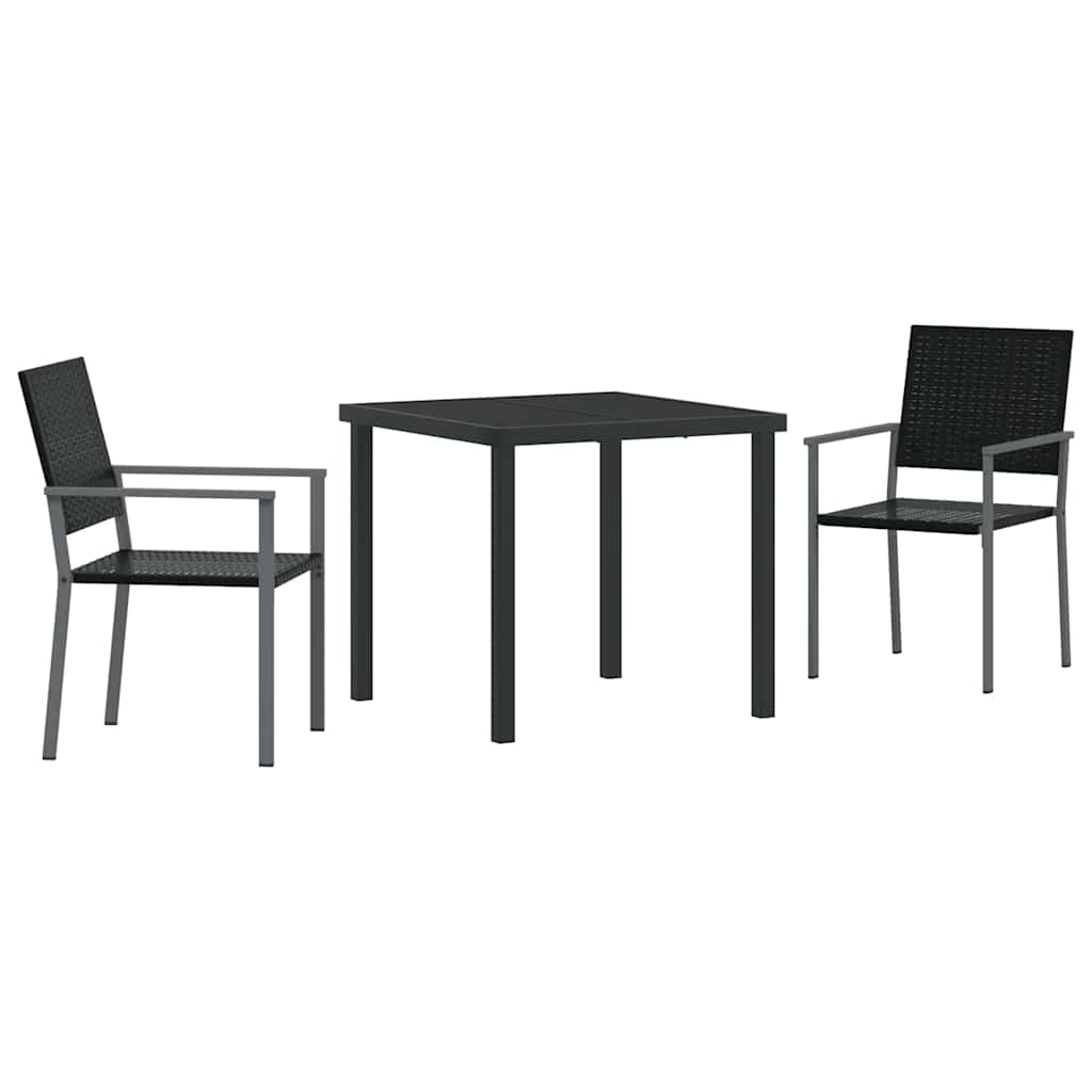 Trädgårdsmöbelset 3 pcs Svart PE Rattan
