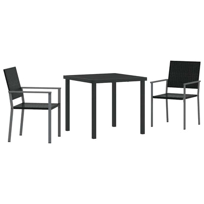 Trädgårdsmöbelset 3 pcs Svart PE Rattan