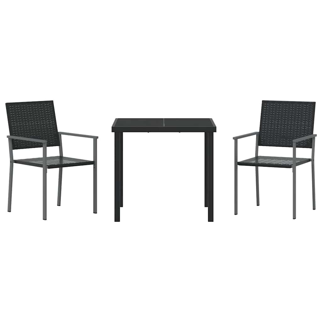 Trädgårdsmöbelset 3 pcs Svart PE Rattan