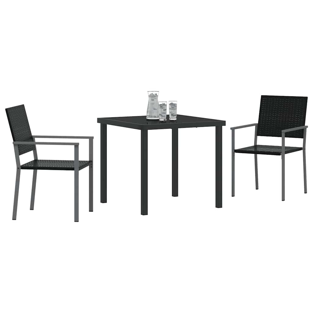 Trädgårdsmöbelset 3 pcs Svart PE Rattan