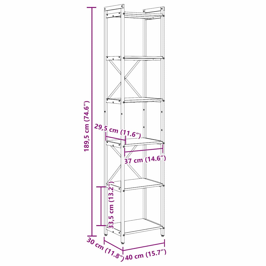 Hyllsystem Rökt ek 40 x 30 x 189,5 cm Konstruerat trä