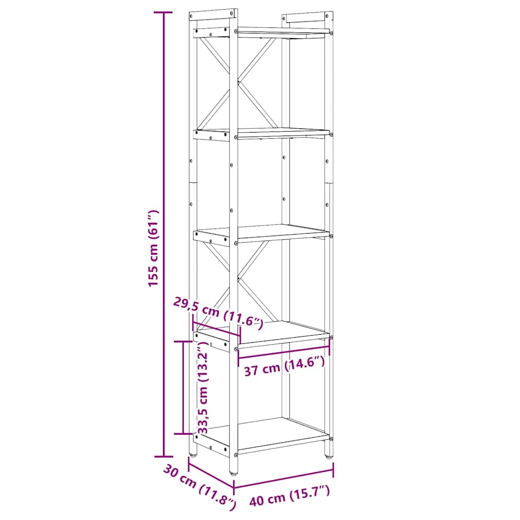 Hyllsystem Gammalt trä 40 x 30 x 155 cm Konstruerat trä