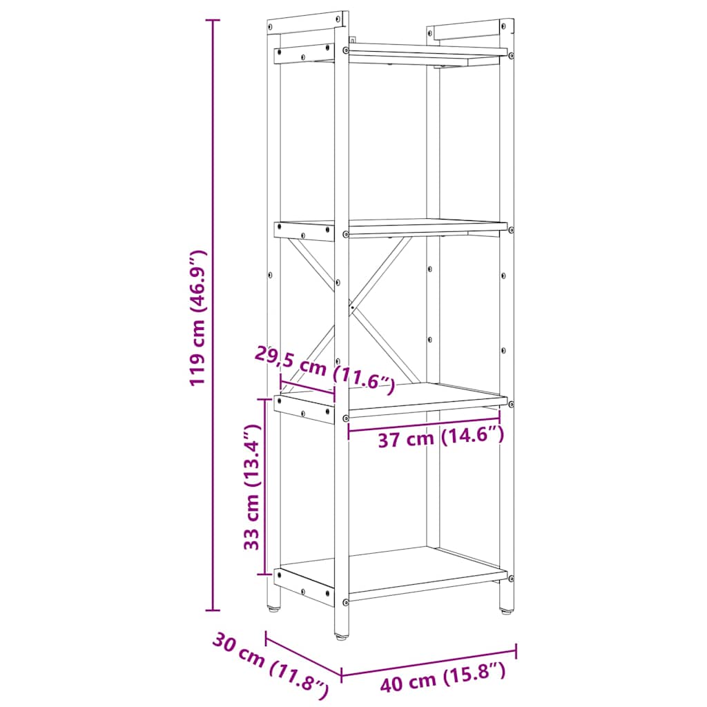 Hyllsystem Rökt ek 40 x 30 x 85 cm Konstruerat trä