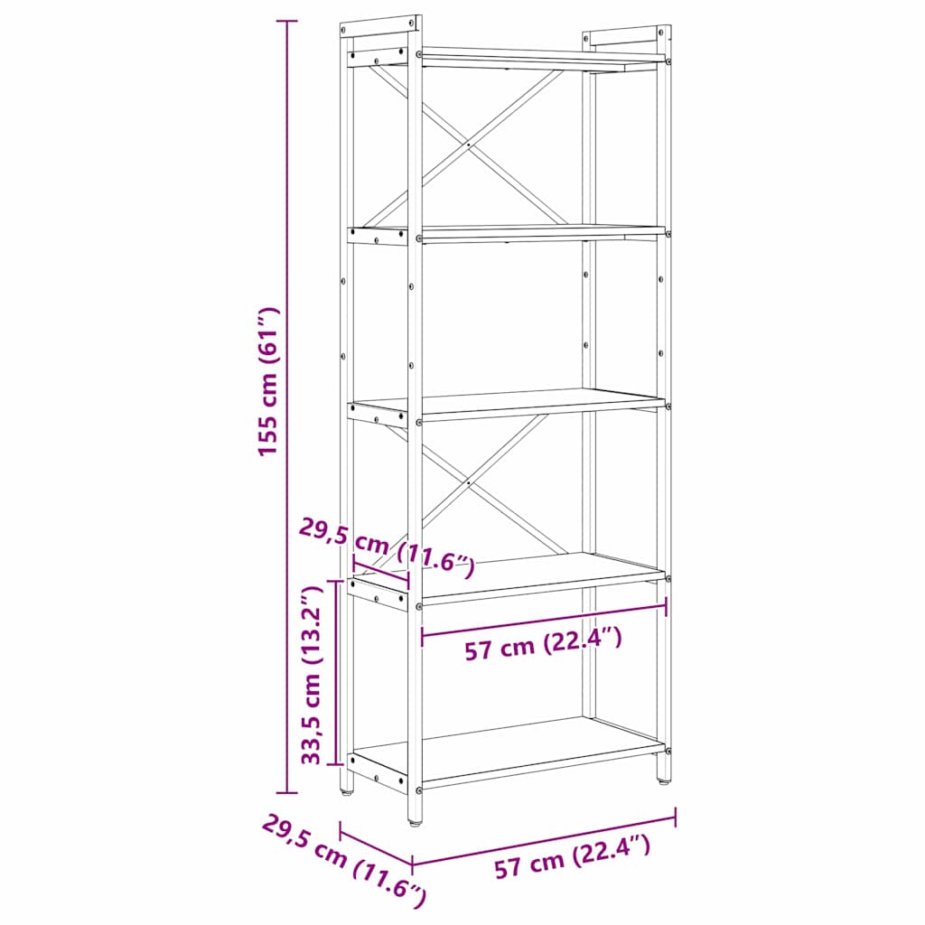 Hyllsystem Rökt ek 60 x 30 x 155 cm Konstruerat trä