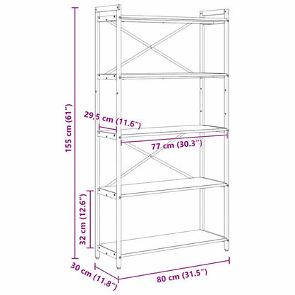 Hyllsystem Svart Ek 80 x 30 x 155 cm Konstruerat trä