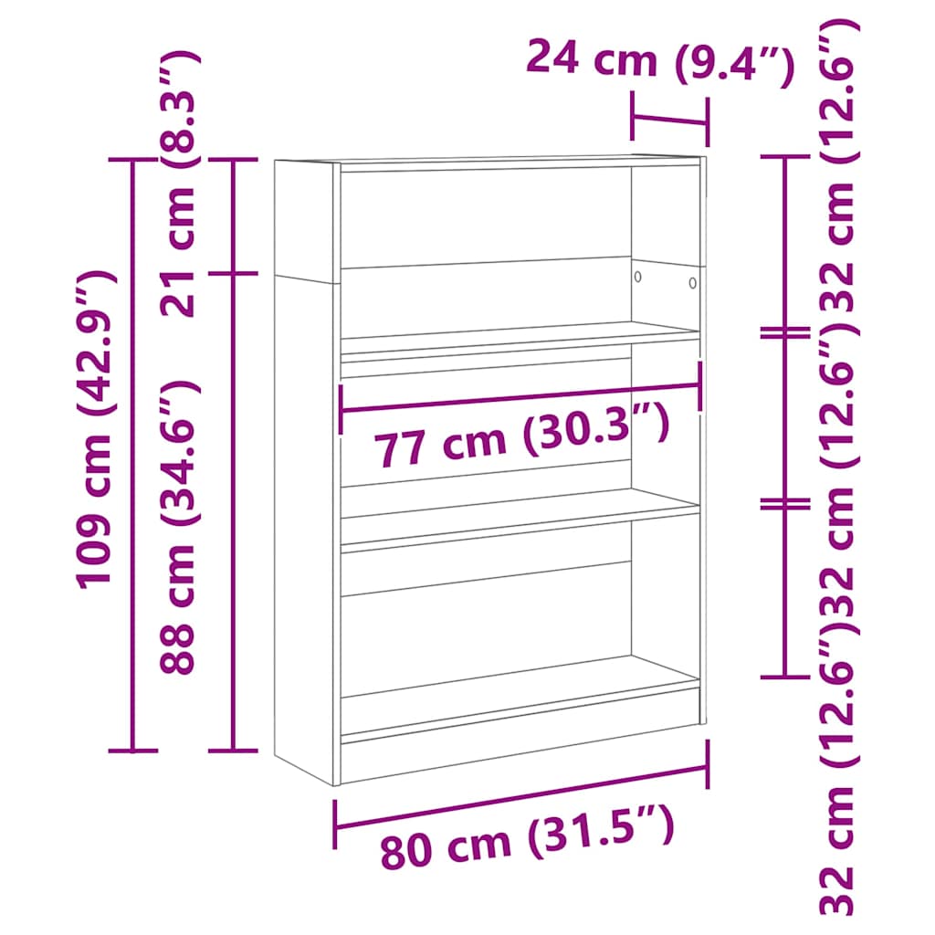Hyllsystem Svart Ek 80 x 24 x 109 cm Konstruerat trä