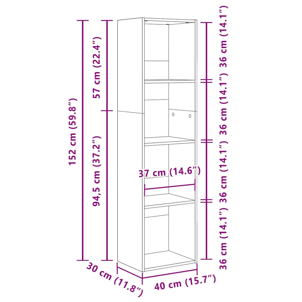 Hyllsystem Svart Ek 40 x 30 x 152 cm Konstruerat trä