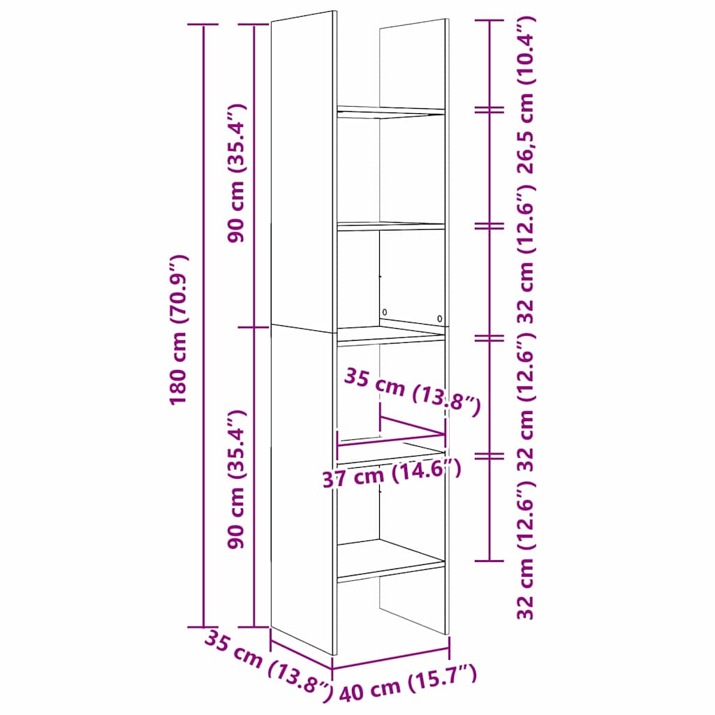 Bokskåp artisan ek 40 x 35 x 180 cm Konstruerat trä