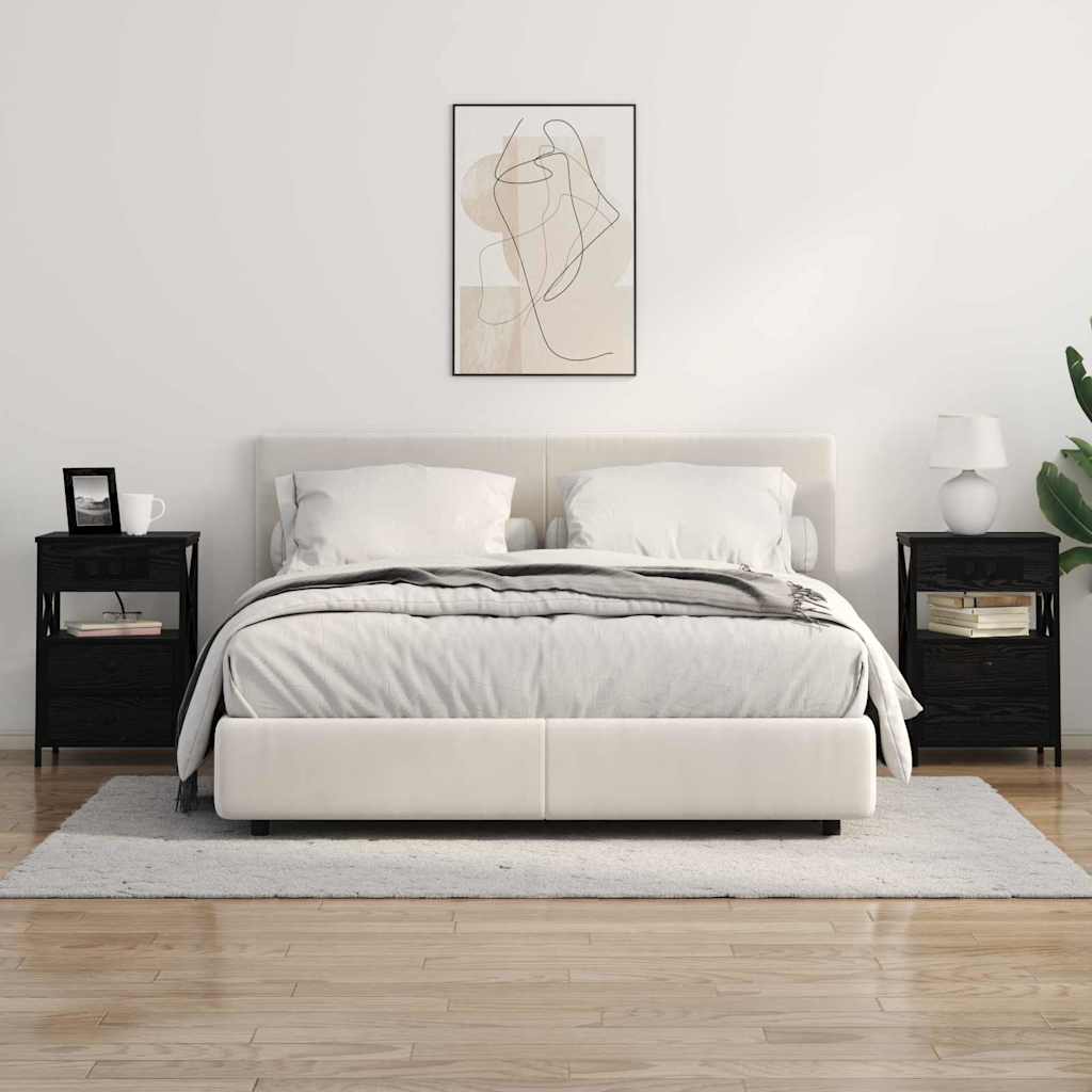 Nattduksbord 2 pcs Svart Ek 40 x 31 x 60 cm Konstruerat trä