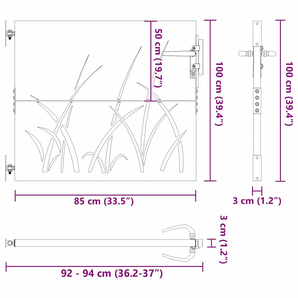 Trädgårdsgrind med lås Svart 85 x 100 cm Pulverlackerad stål
