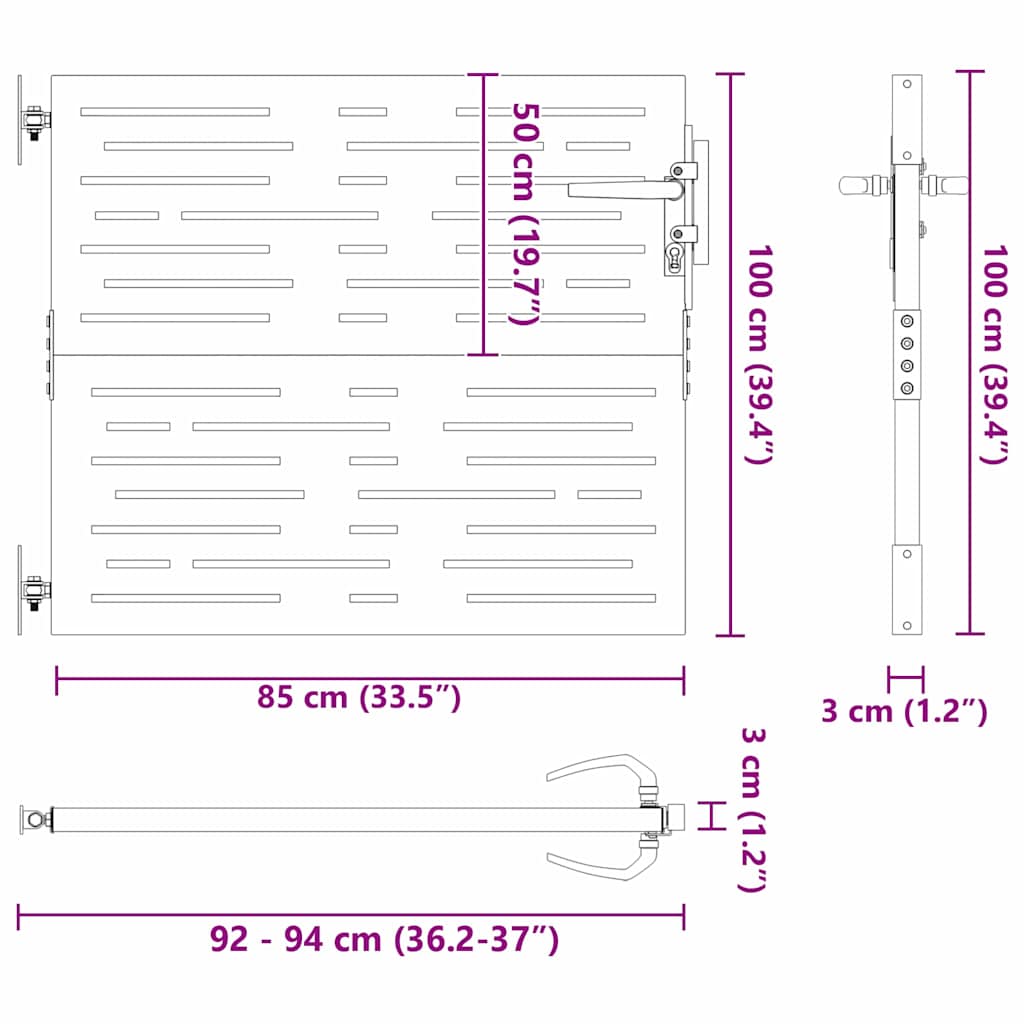 Trädgårdsgrind med lås Svart 85 x 100 cm Pulverlackerad stål