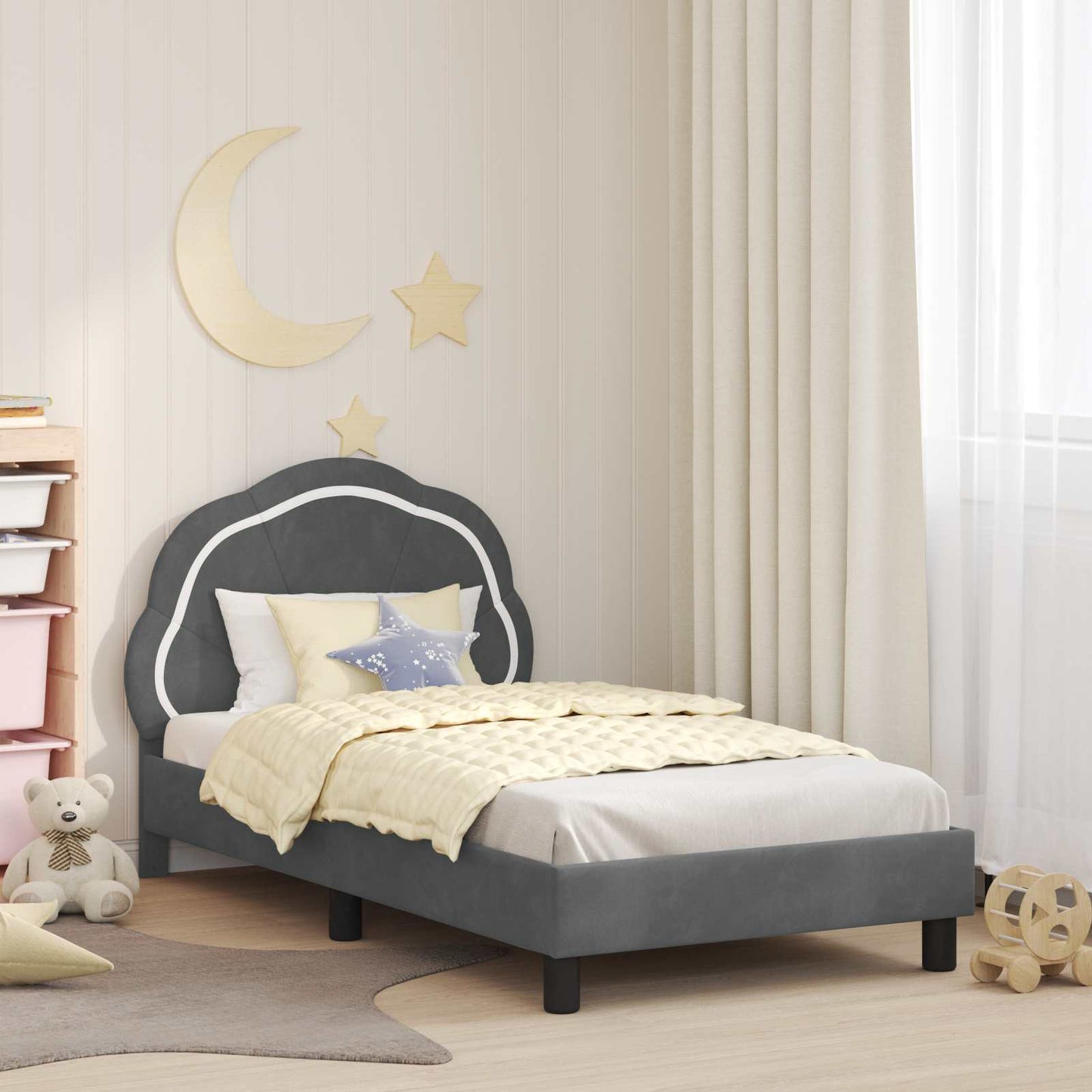 Barnsängram med sänggavel Mörkgrå 80 x 160 cm Sammet